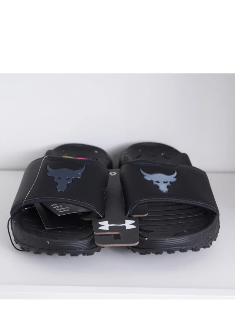 $70 Under Armour Project Rock UA U Rock 3 SL Black Slides Sandals Men's US 14